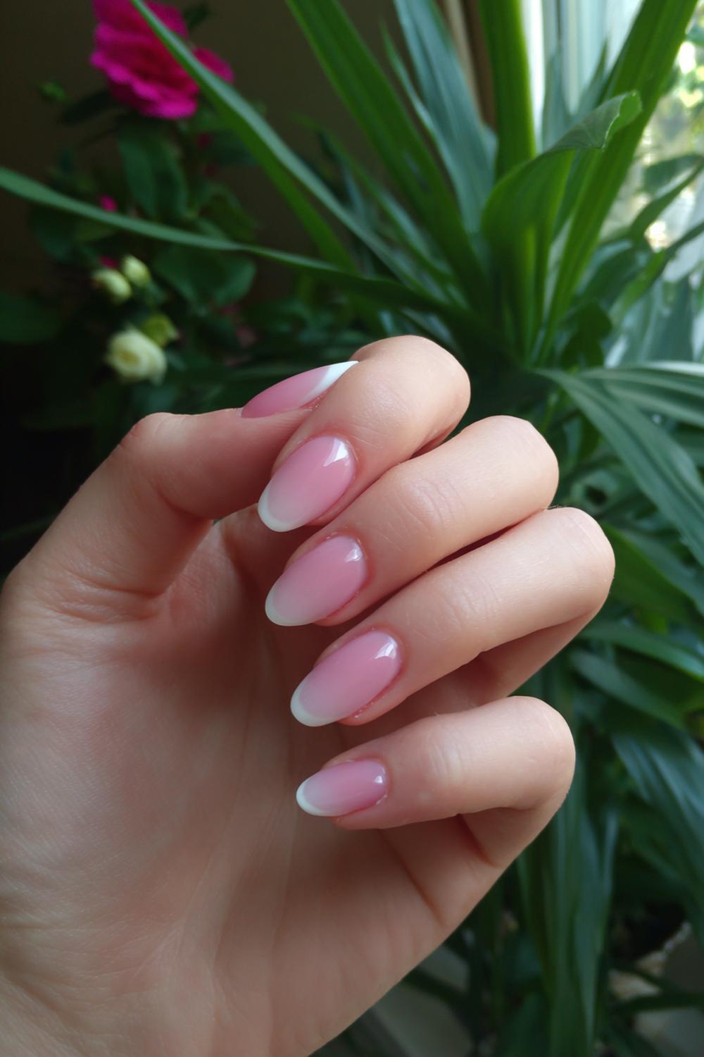 19. French Tip Baby Pink with Soft Blush Aura Center