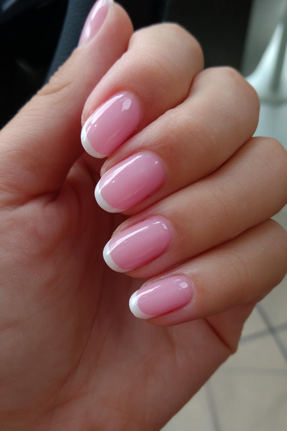 28. French Tip Baby Pink with Soft Square-Oval Hybrid
