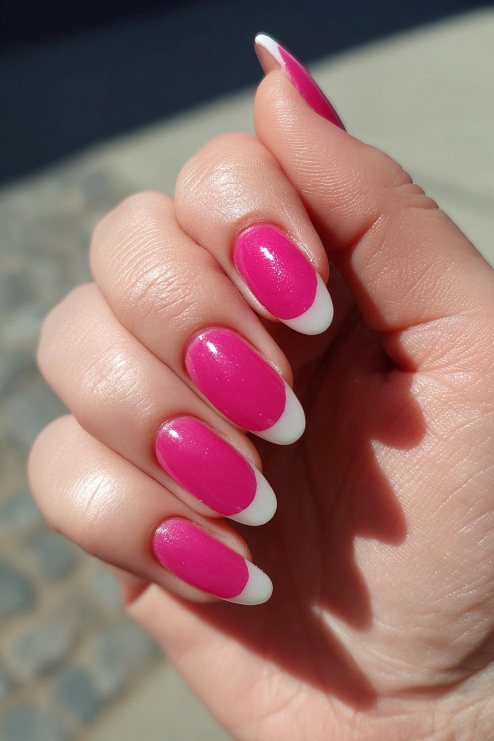 6. French Tip Nails Hot Pink with High-Gloss Contrast