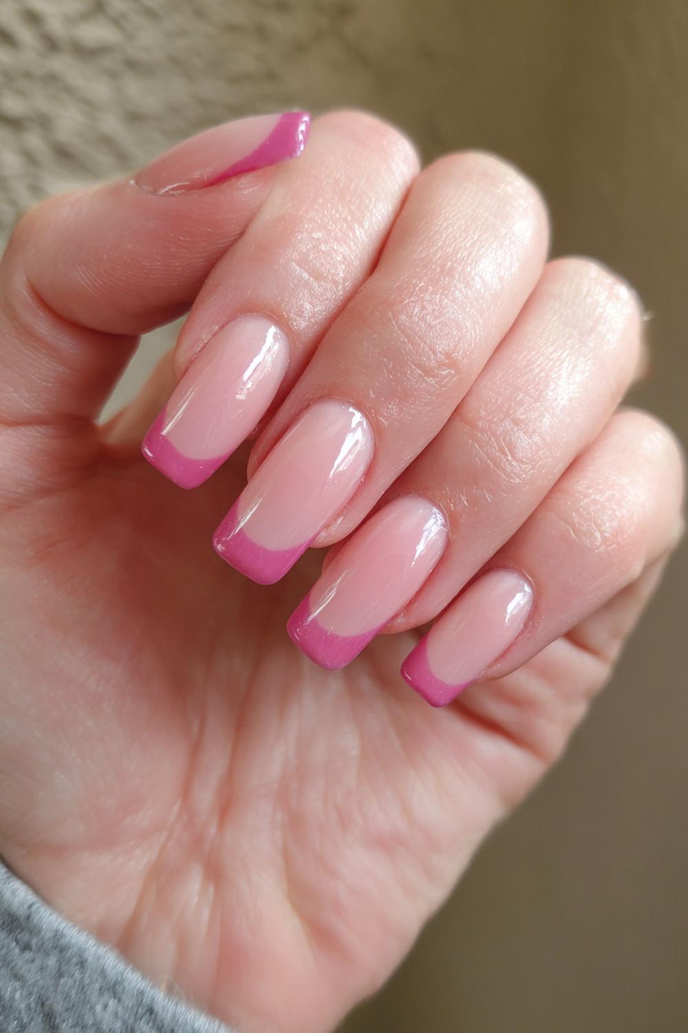 8. Dark Pink French Tips with Velvet Matte Finish