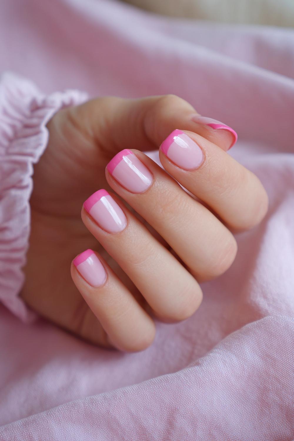 9. Simple Pink French Tip Nails with Rounded Square Shape