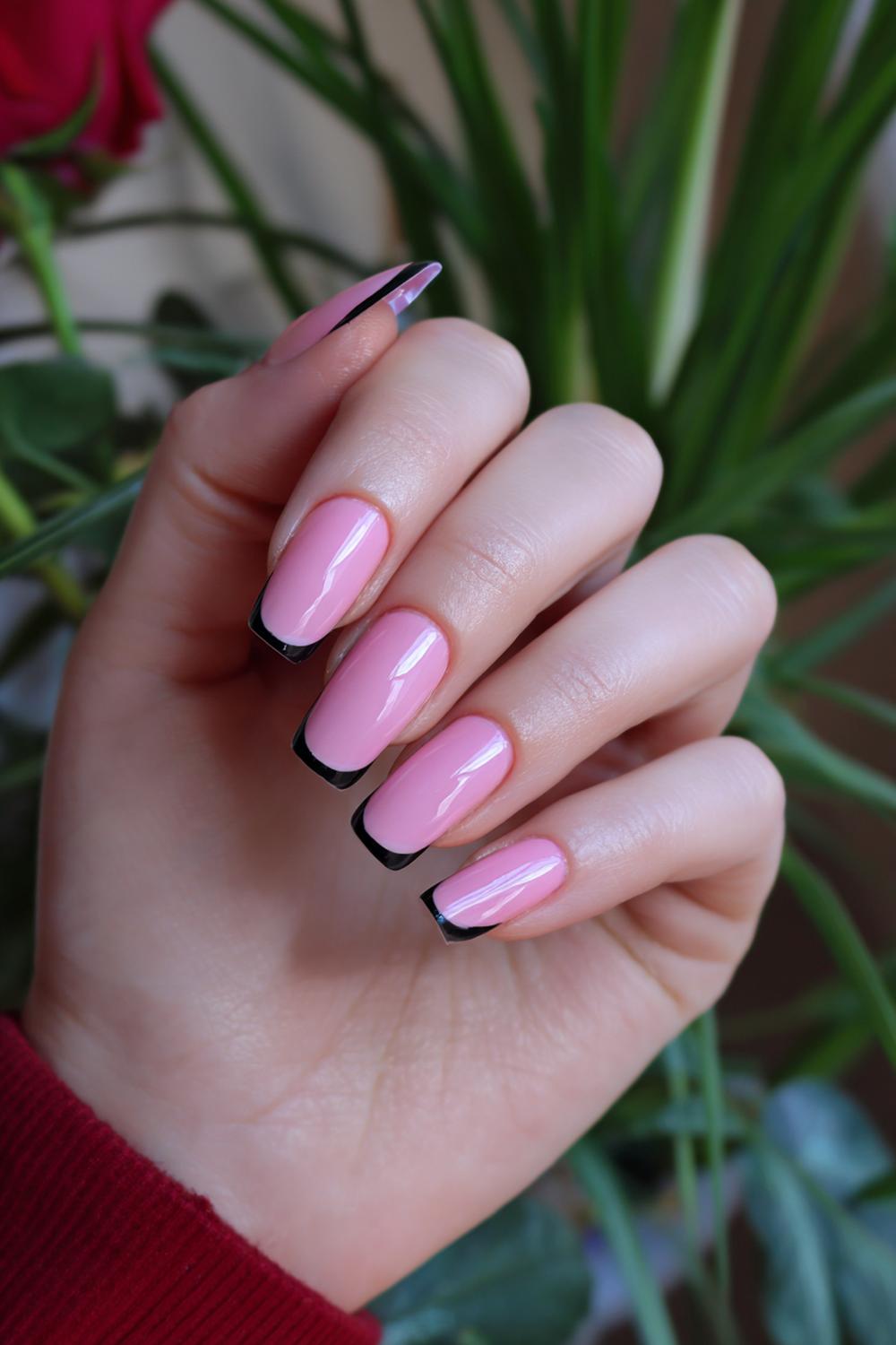 1. Cherry Nails French Tips with Black Micro-Lines