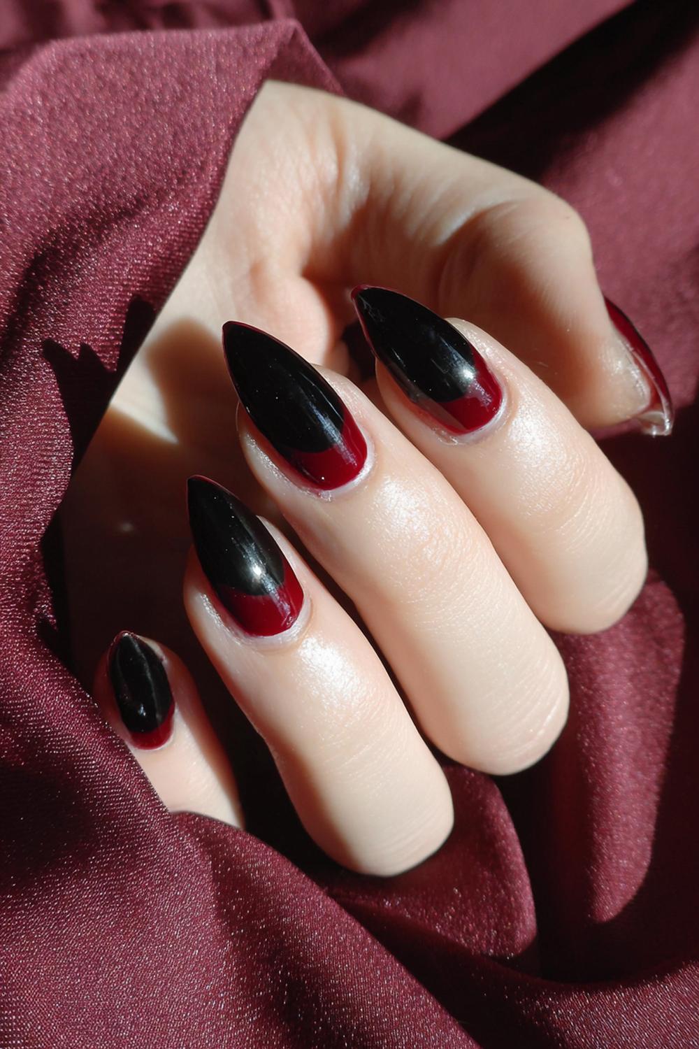 4. Vampire Nails Glossy Black Base with Blood-Red Drips
