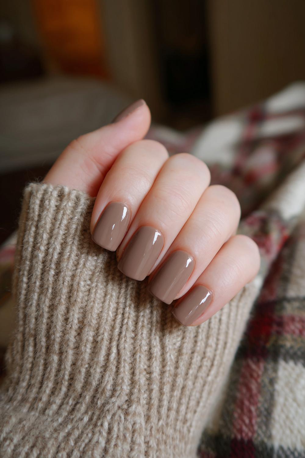 11. Short Nails January Mocha Neutral with Cozy Depth