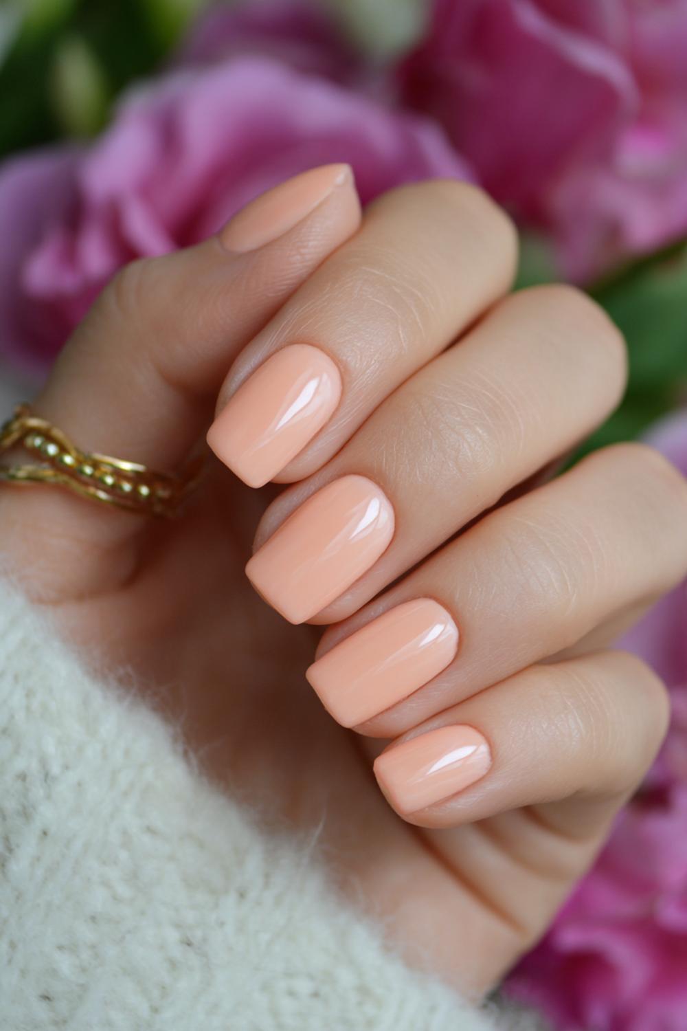 15. Barely-There Peach Short Nails with Warm Undertone