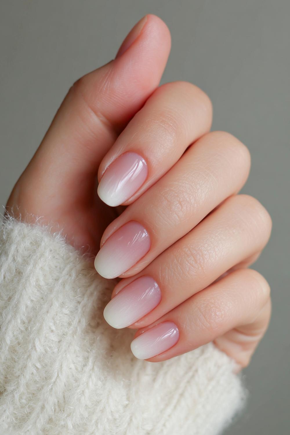 16. Neutral Ombré Short Nails from Nude to Ivory Fade
