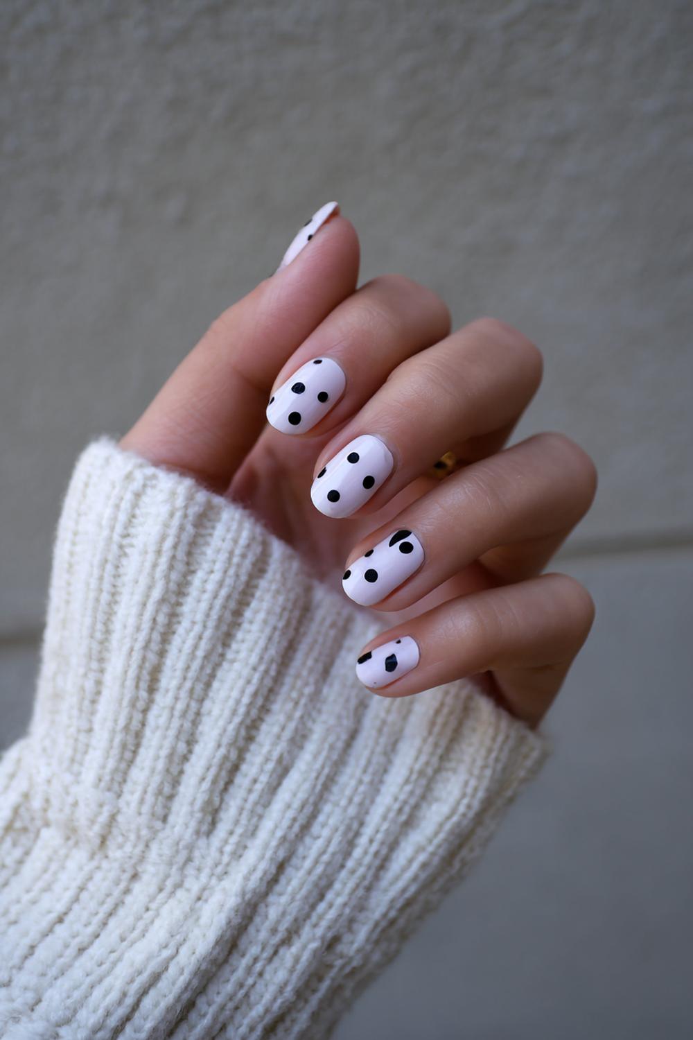 17. Minimal Dot Accent Short Nails with One Black Pinpoint