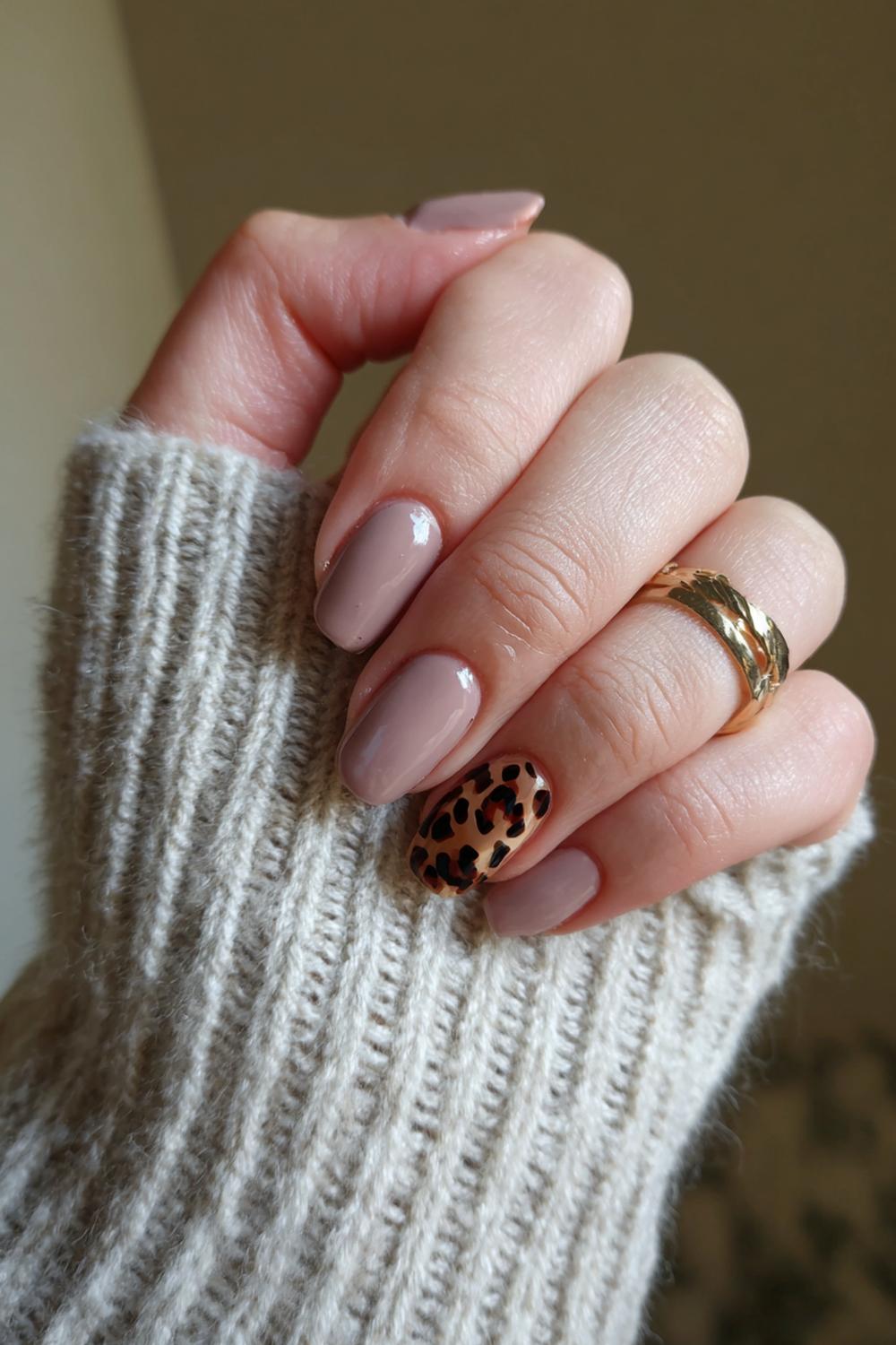 19. Tortoiseshell Accent Short Nails on Neutral Base