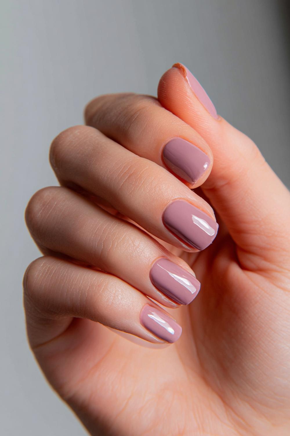 22. Muted Mauve Short Nails with Balanced Cool-Warm Tone