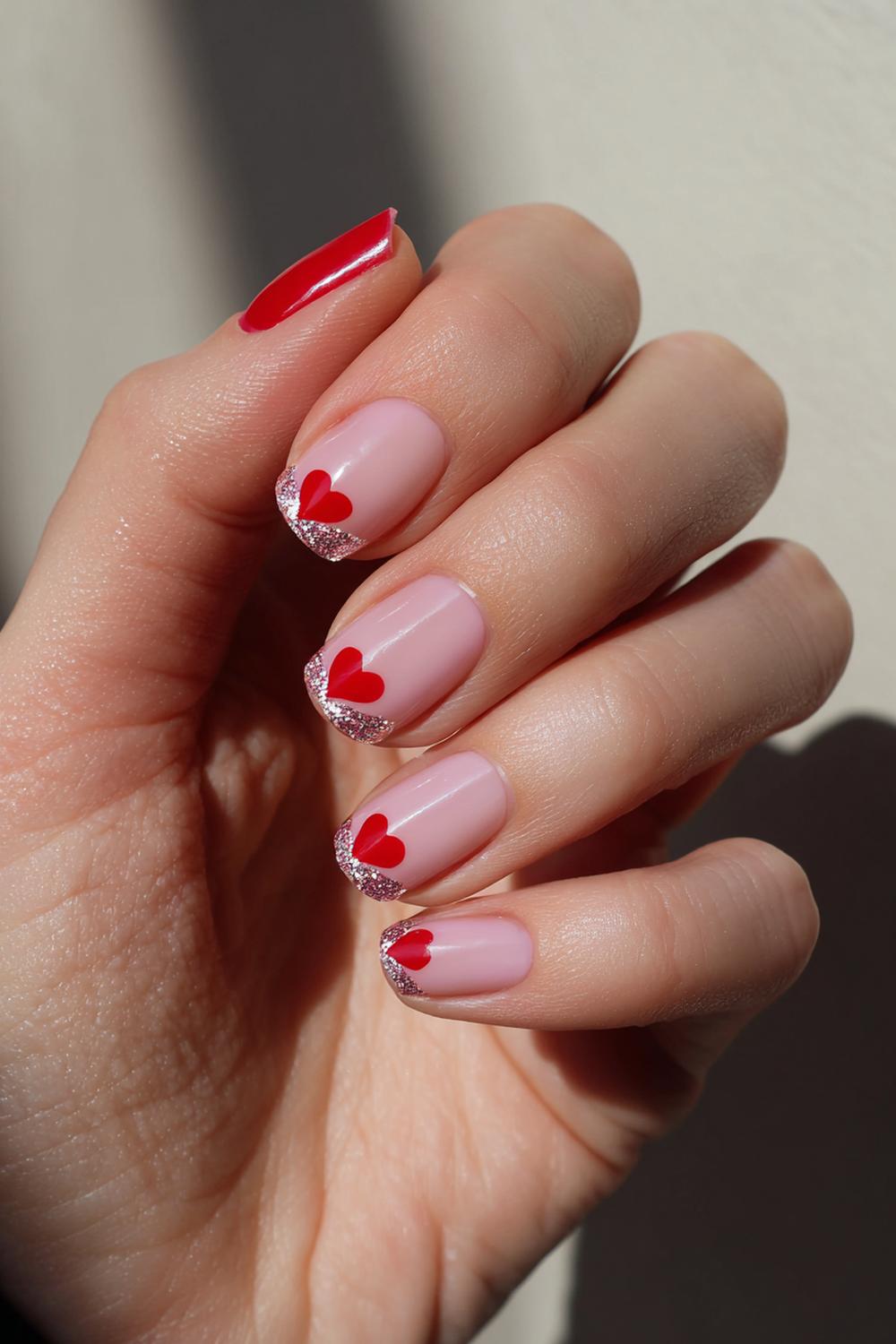 25. Short Nails Valentines Day Art Ideas with Micro Heart Tips