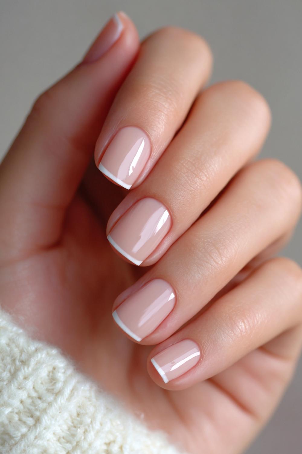 3. Warm Beige Nude Short Nails with Clean Cuticle Outline
