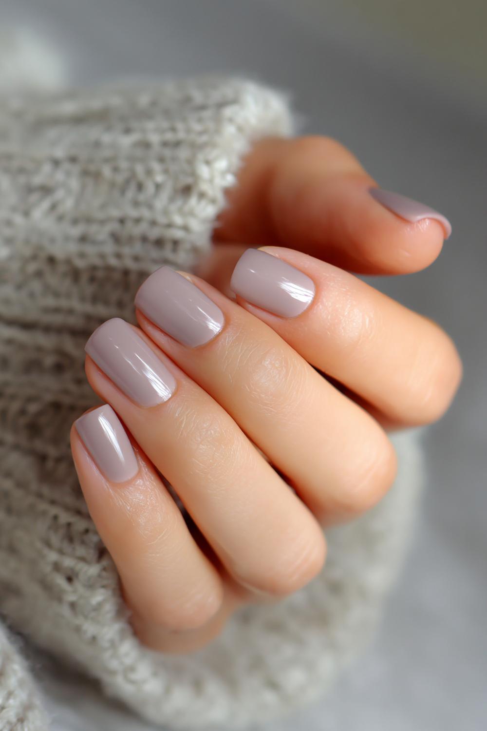 4. Cool Taupe Short Nails with Satin Finish