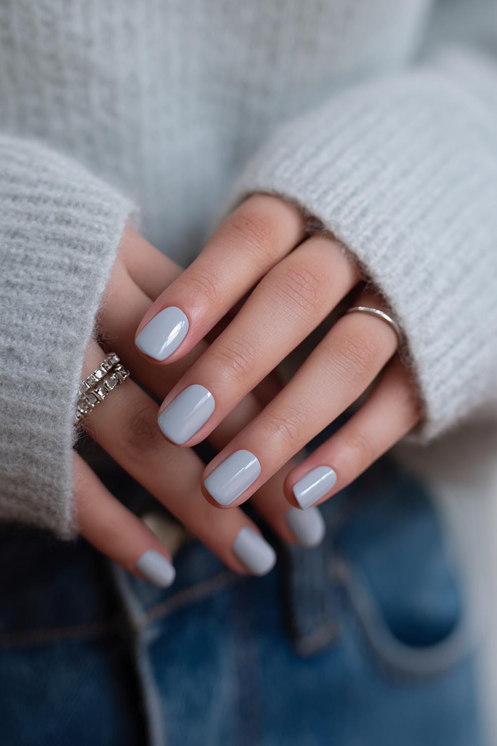 6. Soft Gray Short Nails with Minimalist Elegance