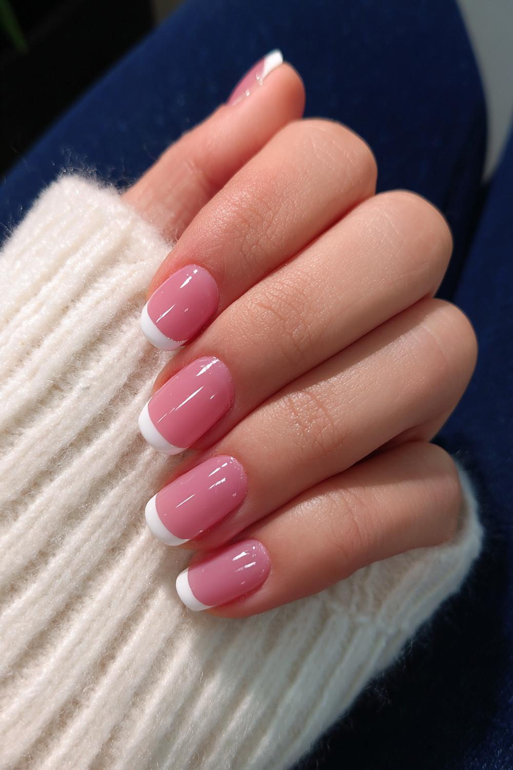 7. Classic French Tip Short Nails with Micro White Line