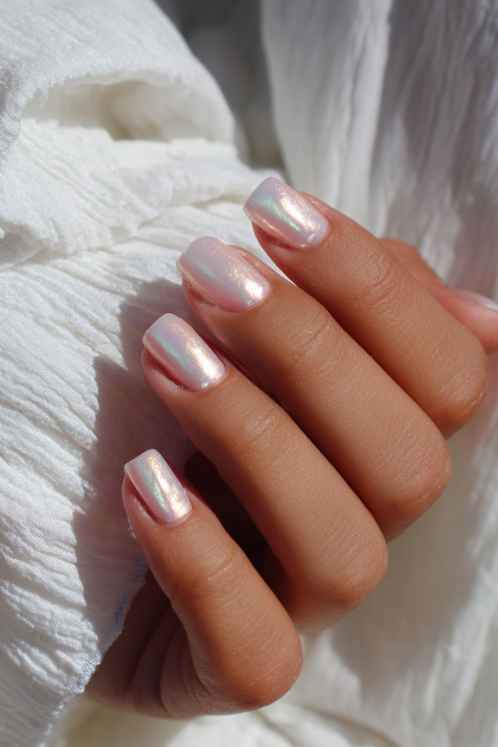 9. Glazed Pearl Short Nails with Subtle Chrome Glow