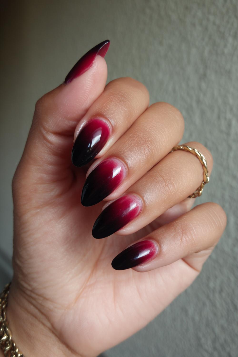 11. Nails With Black Prom Dress: Black-to-Burgundy Ombre with Gloss Finish