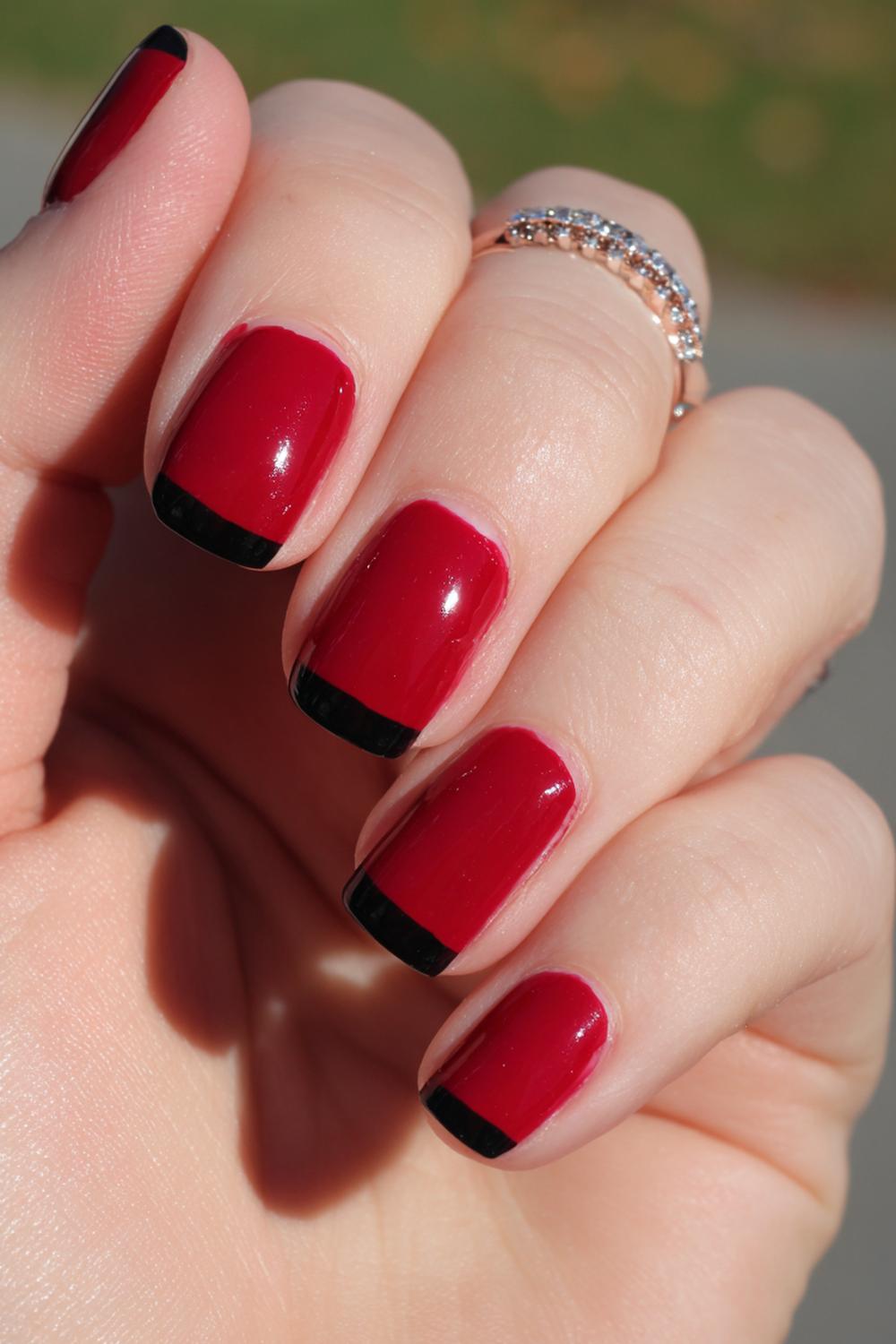 17. Nails With Black Dress Classy: Classic Red with Black Lacquered Accent