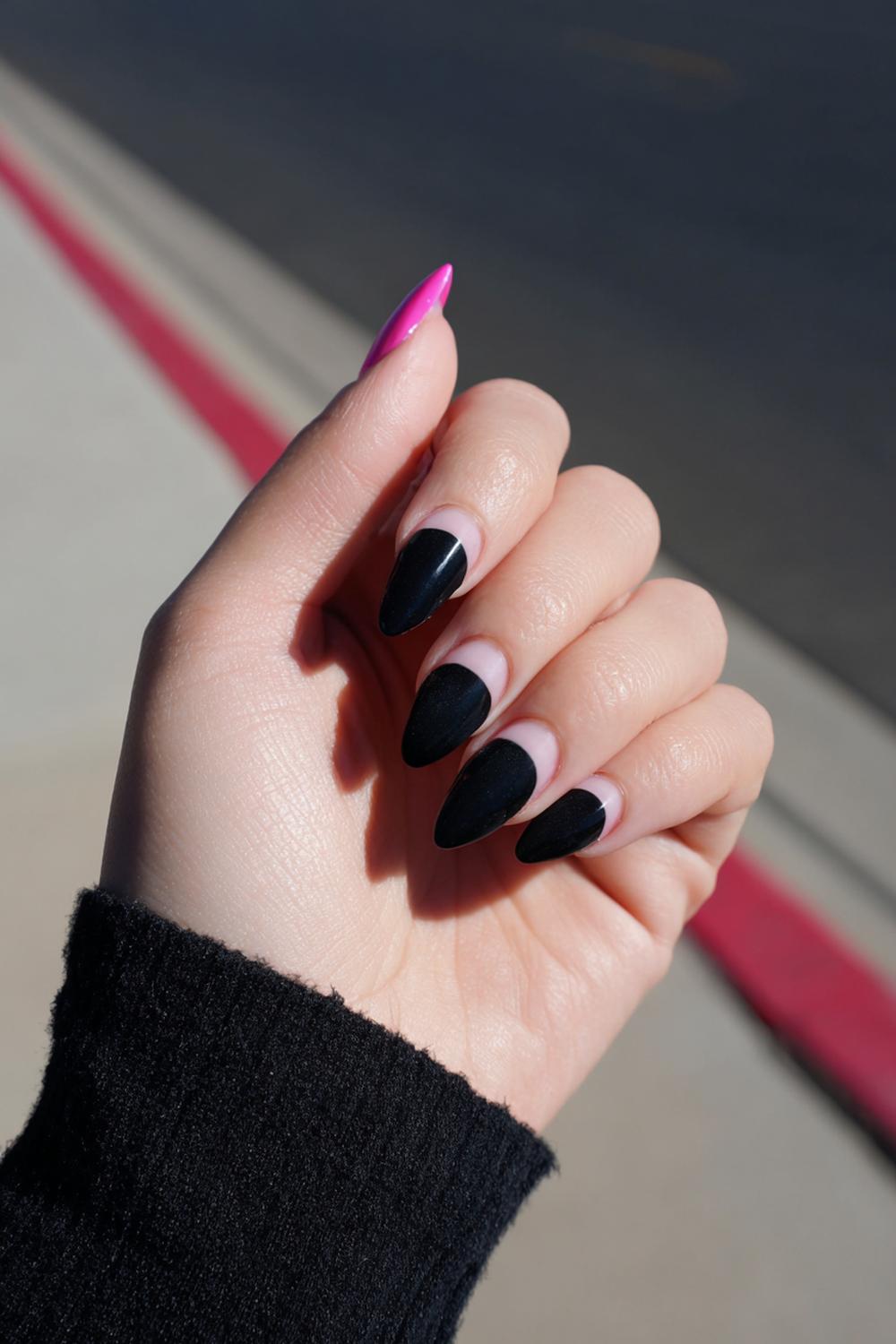 3. Black Matte French Tip: Velvet Matte Base with Glossy Tip Contrast