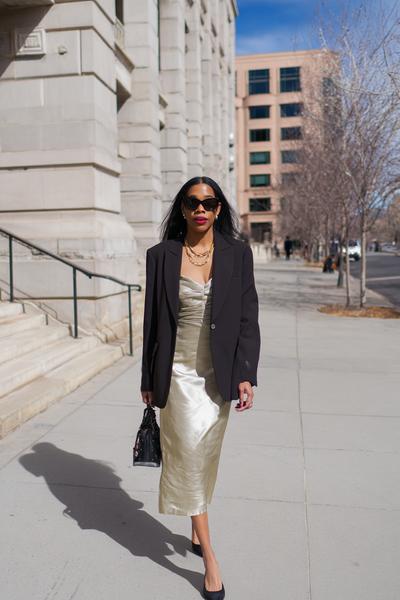 14. Old money outfits 2026 with a satin slip skirt and structured blazer