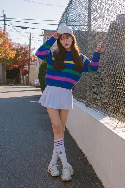6. Outfits Aesthetic 2026: Brandy Striped Sweater Outfit with Tennis Skirt and Crew Socks