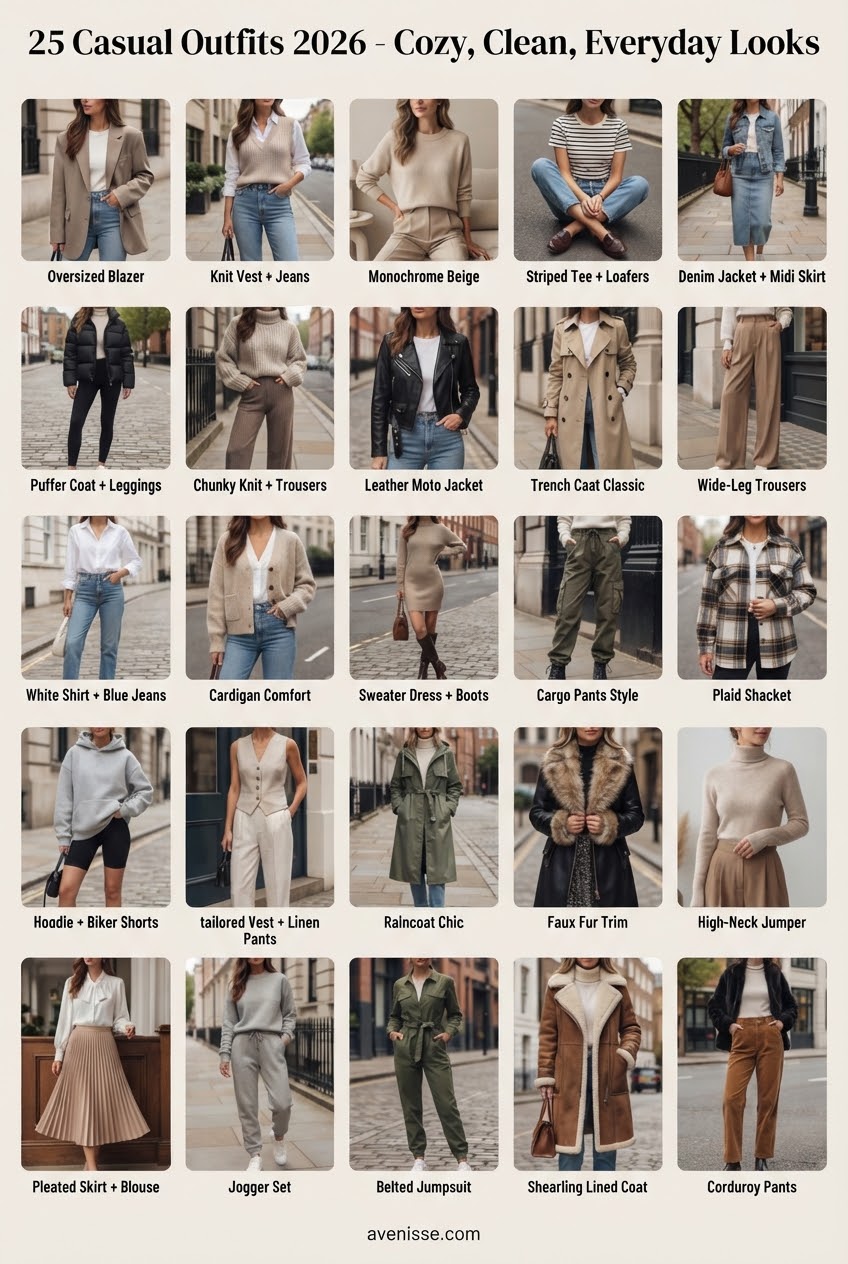 25 Casual Outfits 2026 - Cozy, Clean, Everyday Looks