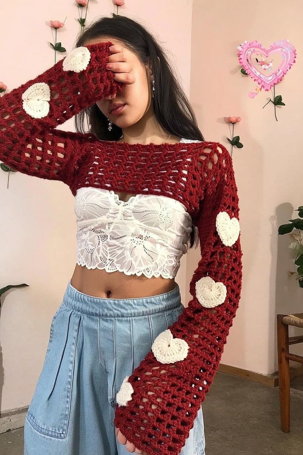 Romantic Heart Motif Shrug
