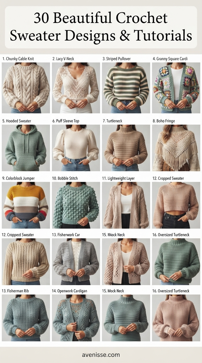 30 Beautiful Crochet Sweater Designs & Tutorials