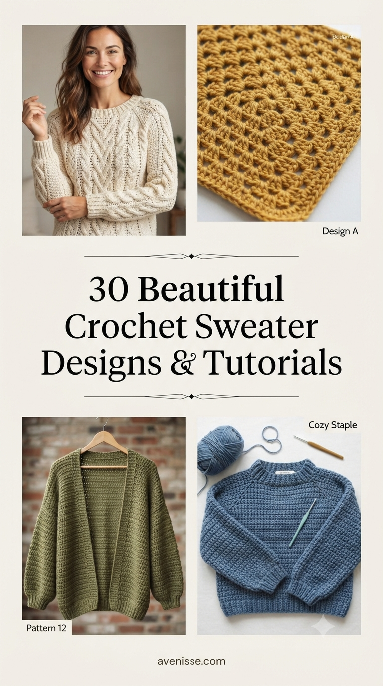 30 Beautiful Crochet Sweater Designs & Tutorials
