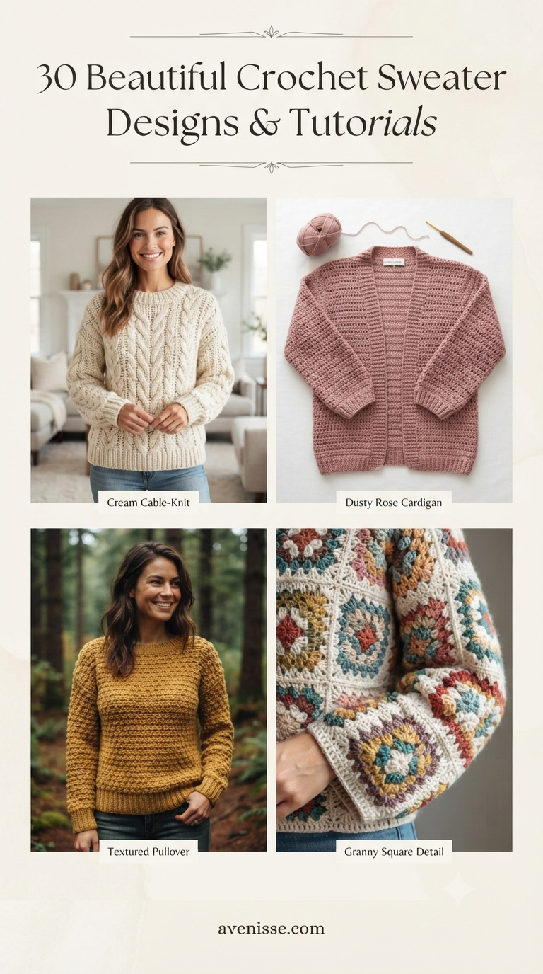 30 Beautiful Crochet Sweater Designs & Tutorials