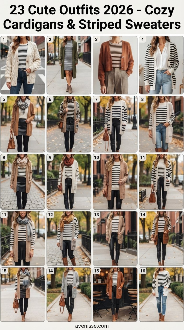 23 Cute Outfits 2026 - Cozy Cardigans & Striped Sweaters
