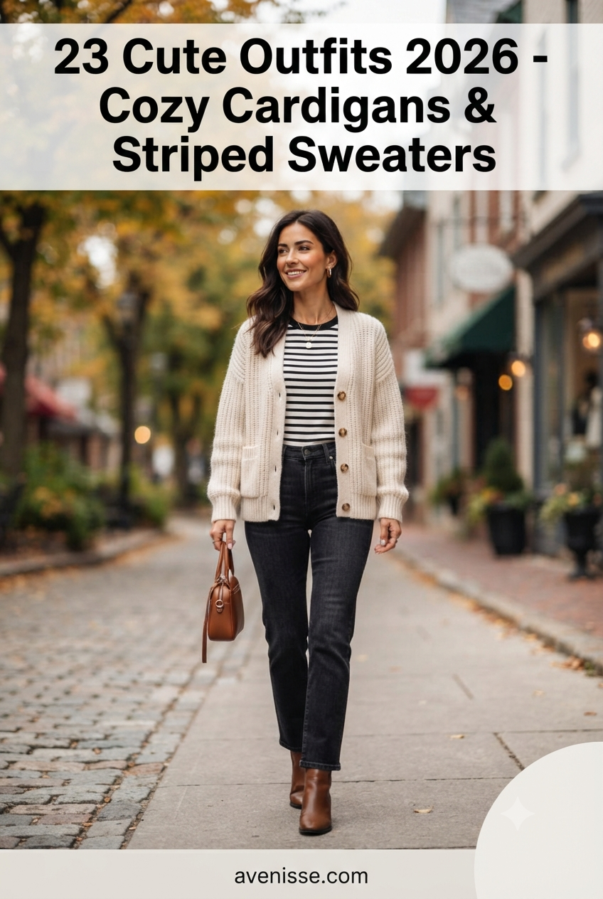 23 Cute Outfits 2026 - Cozy Cardigans & Striped Sweaters
