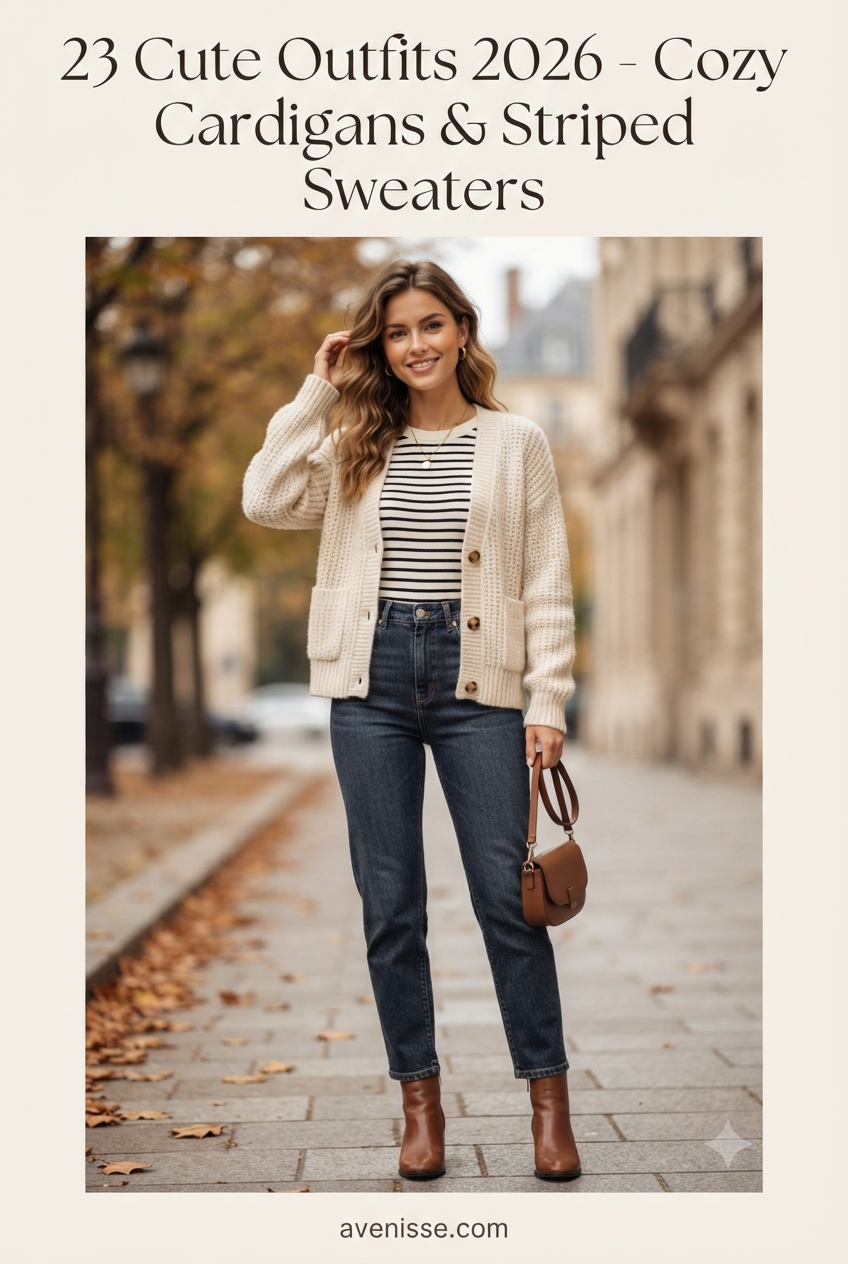 23 Cute Outfits 2026 - Cozy Cardigans & Striped Sweaters