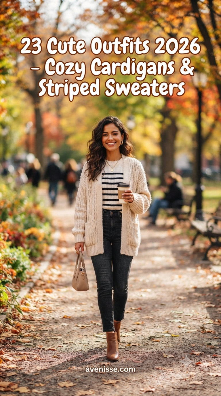 23 Cute Outfits 2026 - Cozy Cardigans & Striped Sweaters