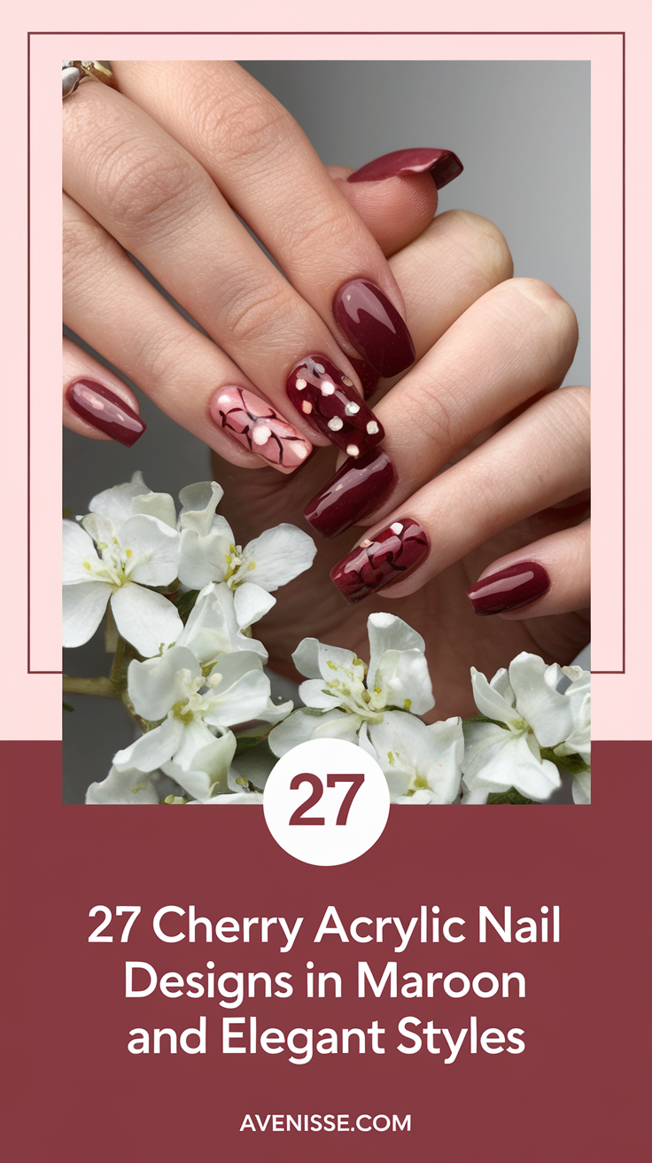 27 Cherry Acrylic Nail Designs in Maroon and Elegant Styles