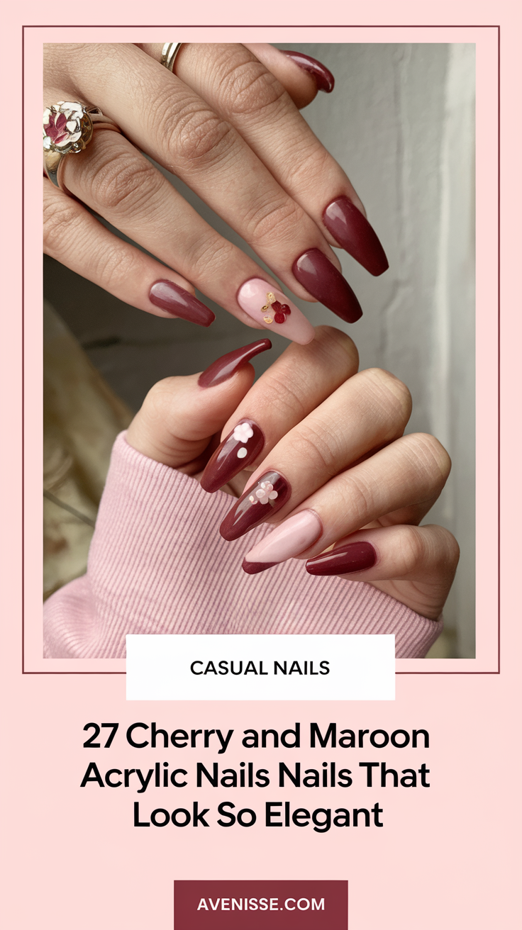 27 Cherry and Maroon Acrylic Nails That Look So Elegant