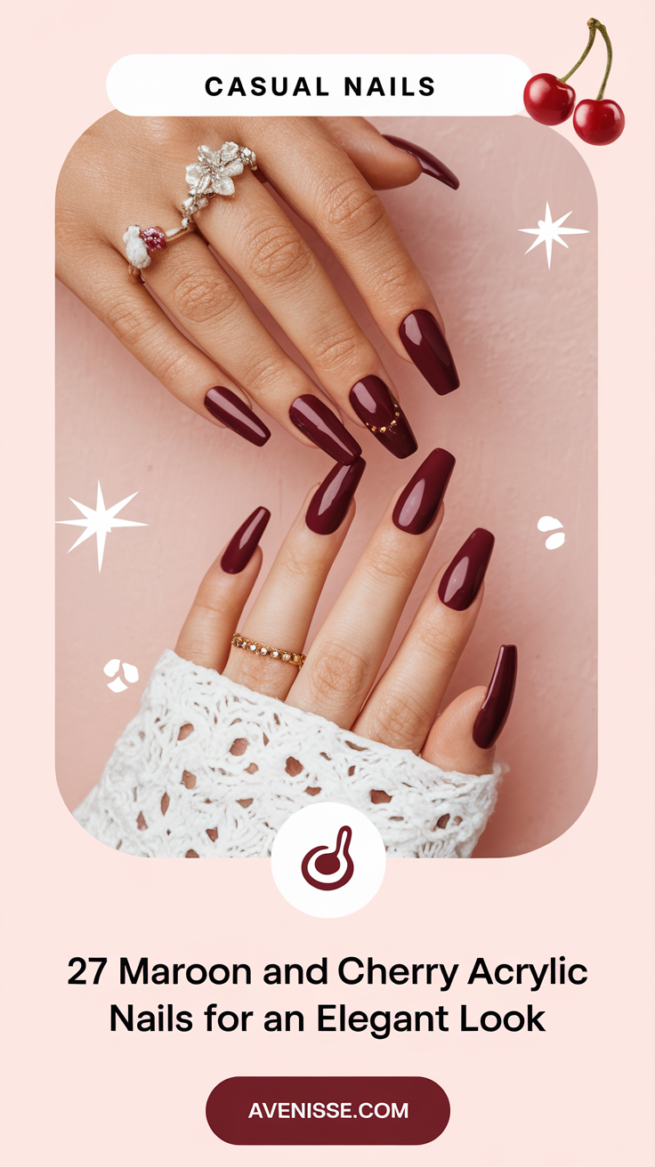 27 Maroon and Cherry Acrylic Nails for an Elegant Look