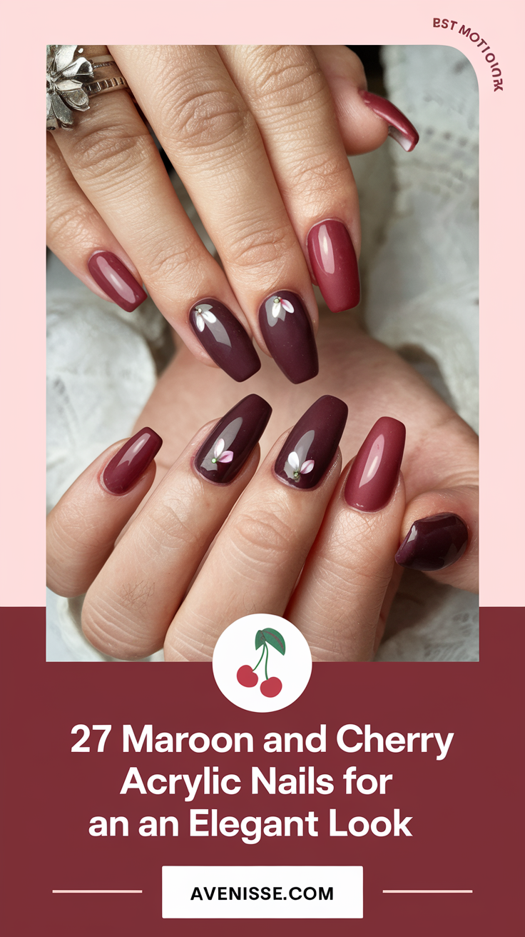 27 Maroon and Cherry Acrylic Nails for an Elegant Look