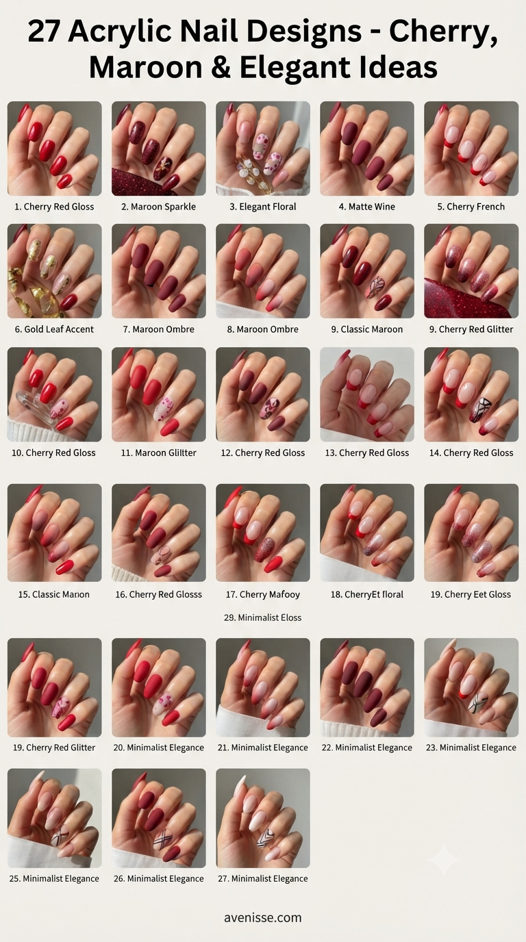 27 Acrylic Nail Designs - Cherry, Maroon & Elegant Ideas