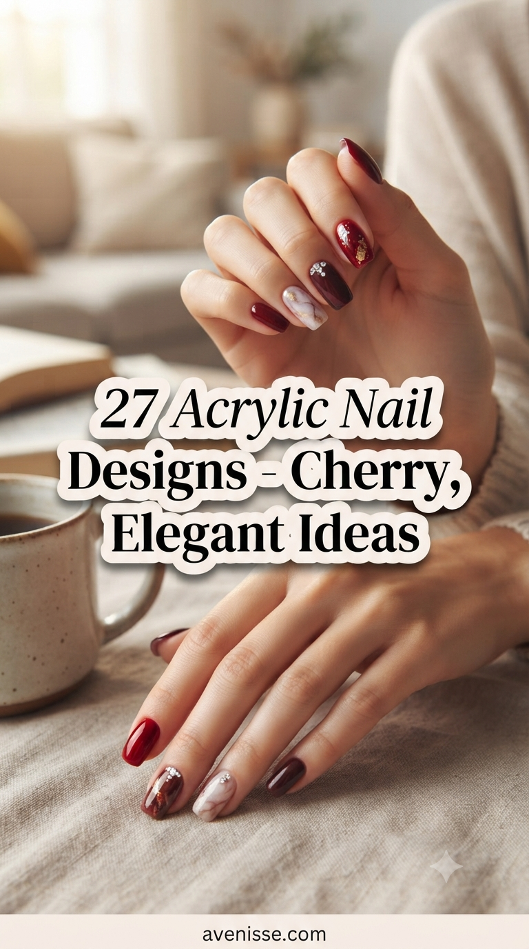 27 Acrylic Nail Designs - Cherry, Maroon & Elegant Ideas