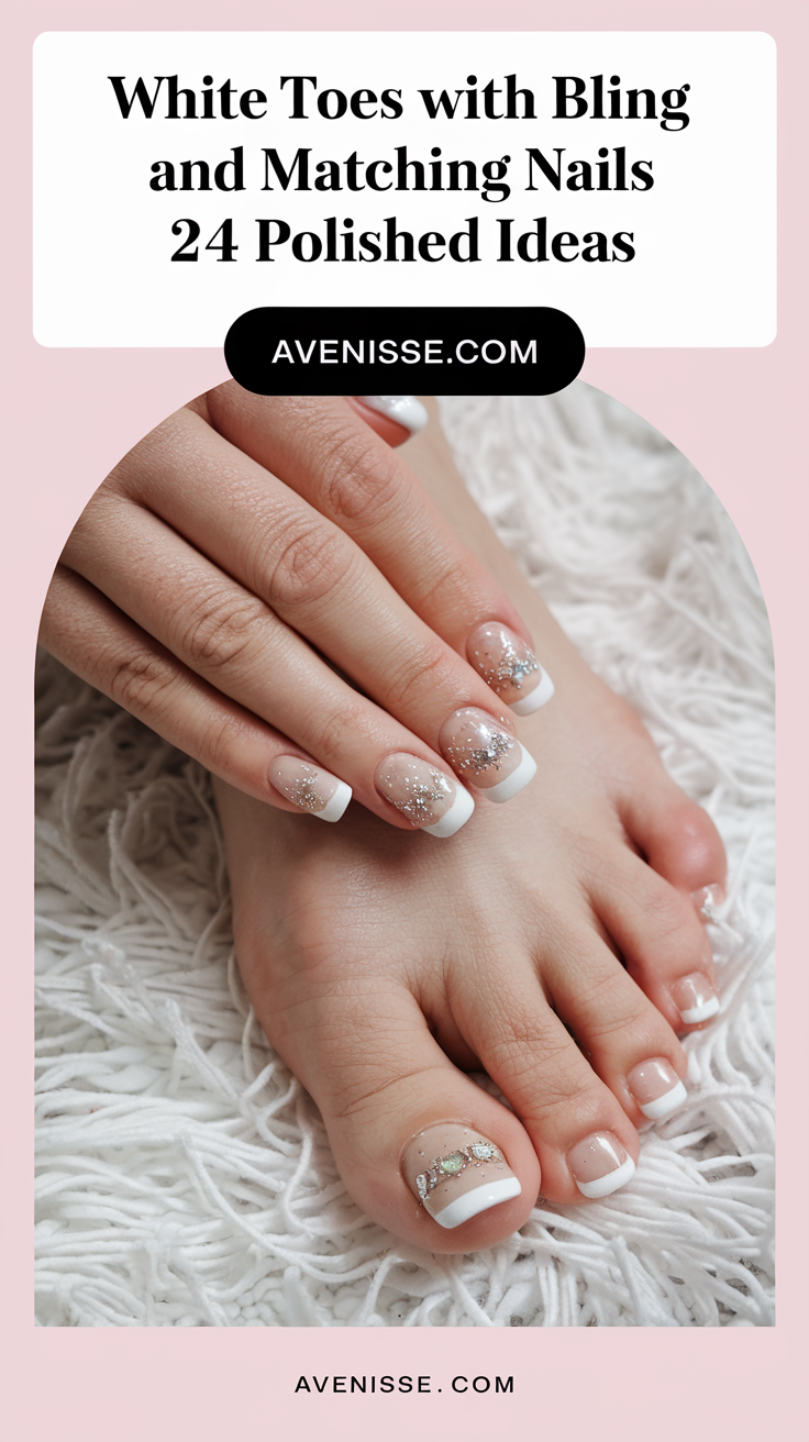 White Toes With Bling and Matching Nails 24 Polished Ideas