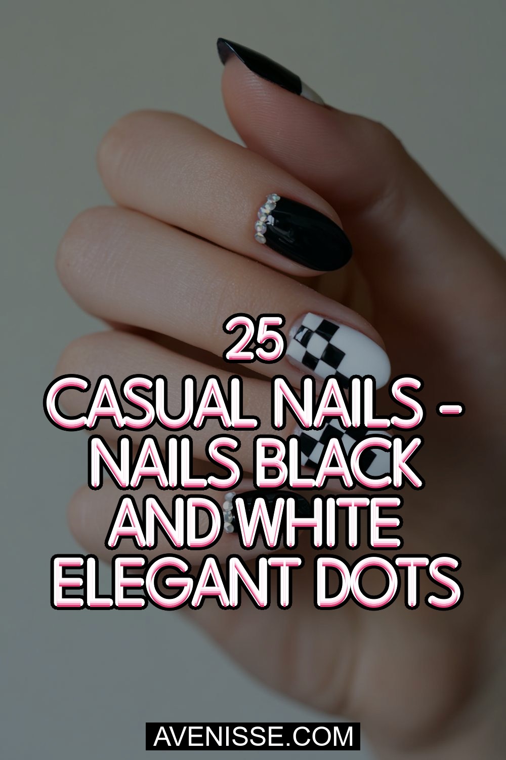 Casual Nails - Nails Black And White Elegant Dots