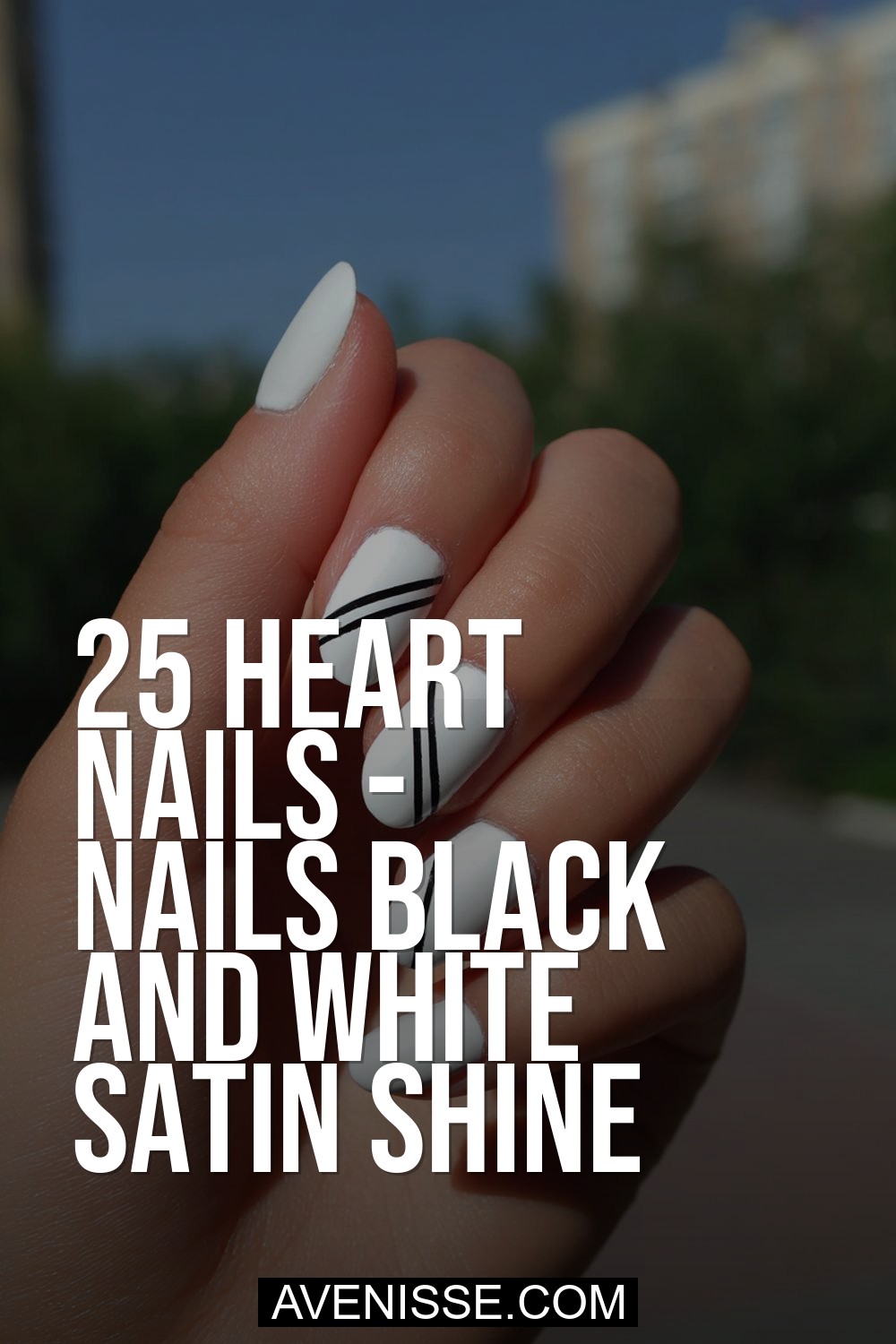 Heart Nails - Nails Black And White Satin Shine