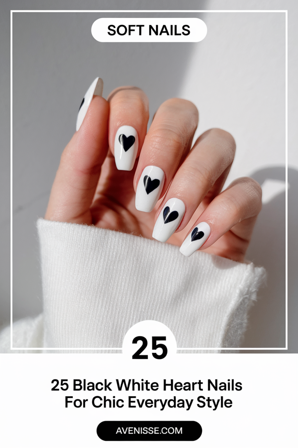 25 Black White Heart Nails for Chic Everyday Style