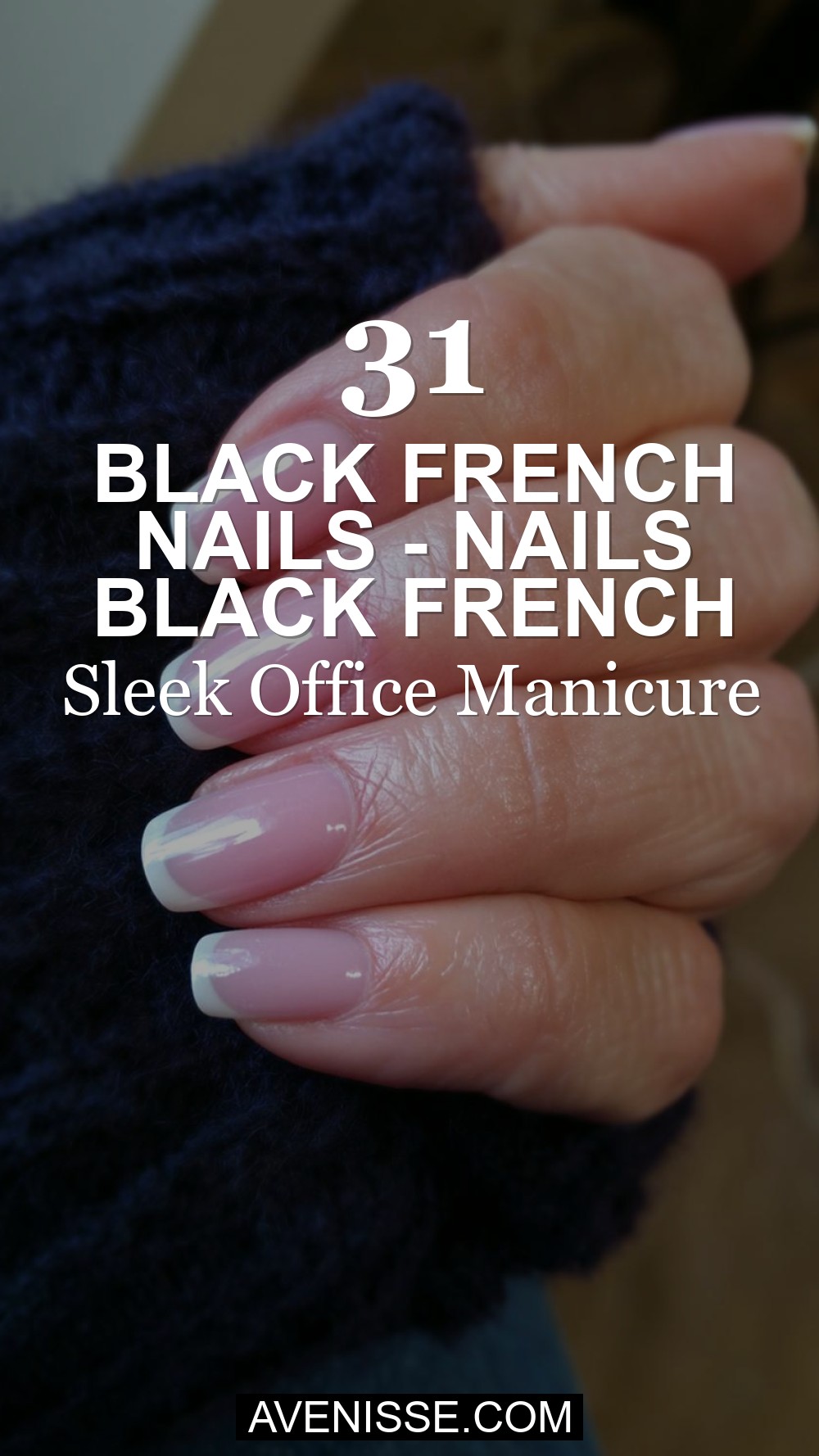 Black French Nails - Nails Black French Tip: Sleek Office Manicure