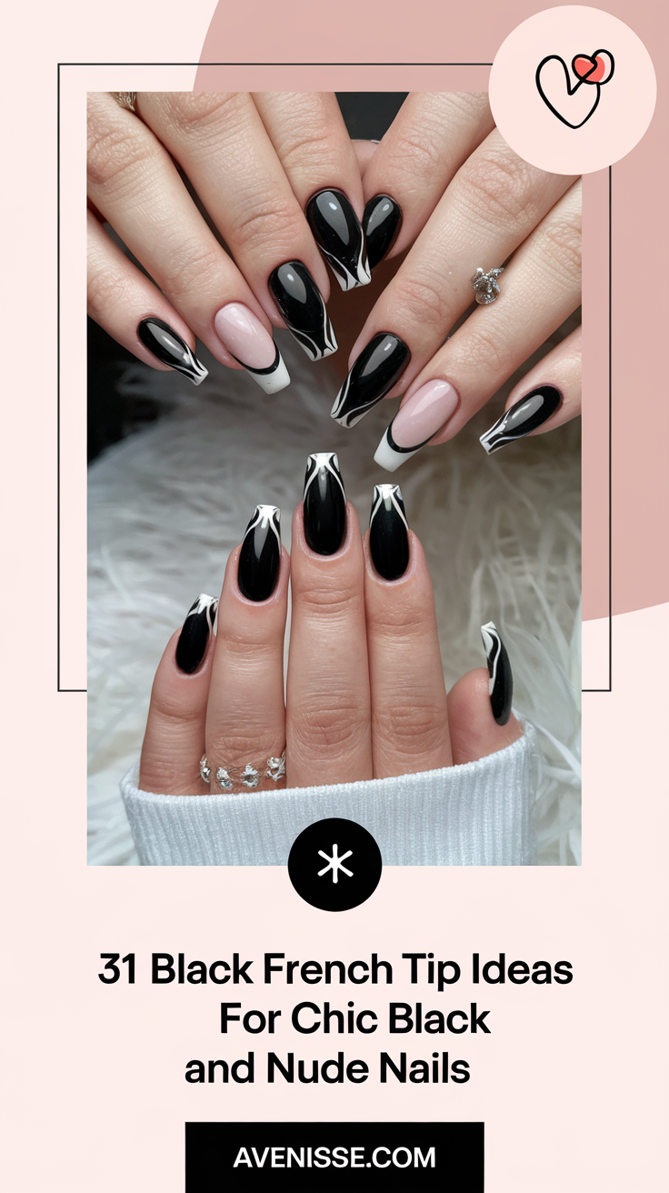 31 Black French Tip Ideas for Chic Black and Nude Nails