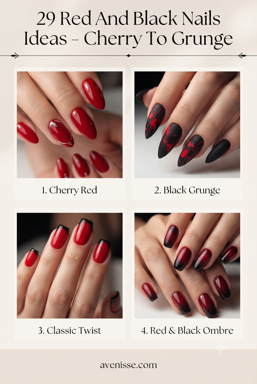 29 Red And Black Nails Ideas - Cherry To Grunge