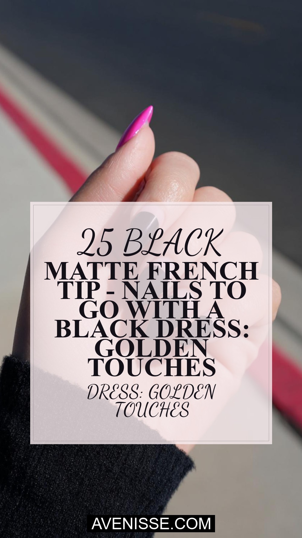 Black Matte French Tip - Nails To Go With A Black Dress: Golden Touches