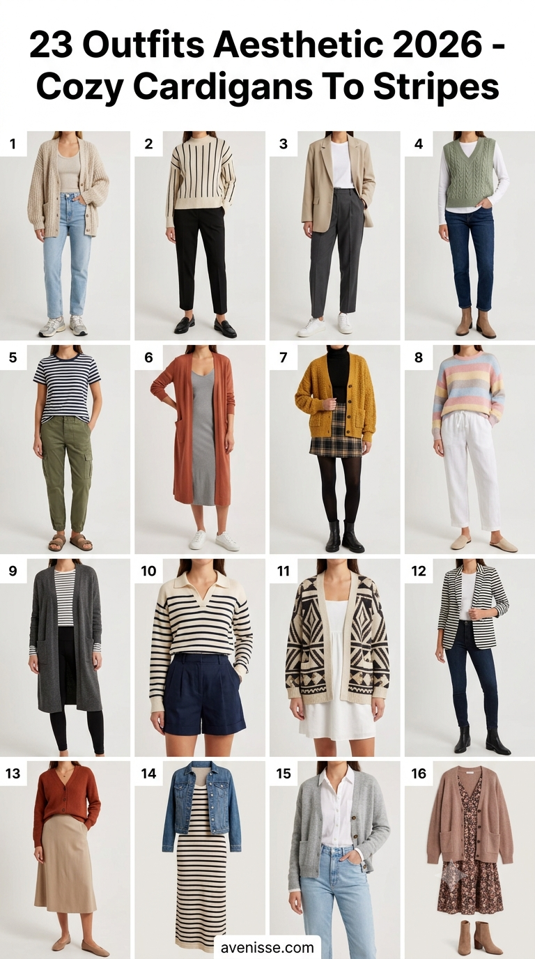 23 Outfits Aesthetic 2026 - Cozy Cardigans To Stripes