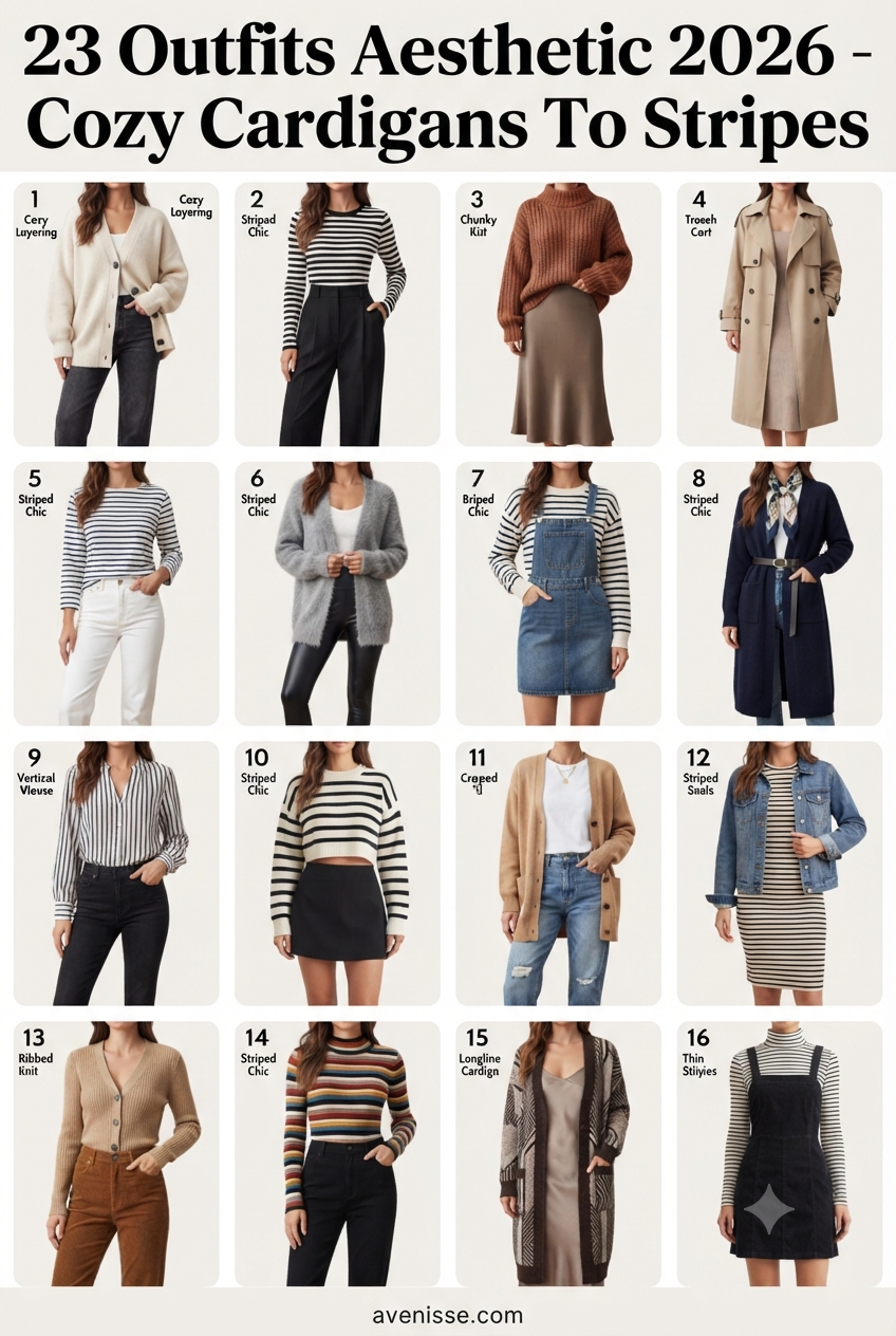 23 Outfits Aesthetic 2026 - Cozy Cardigans To Stripes