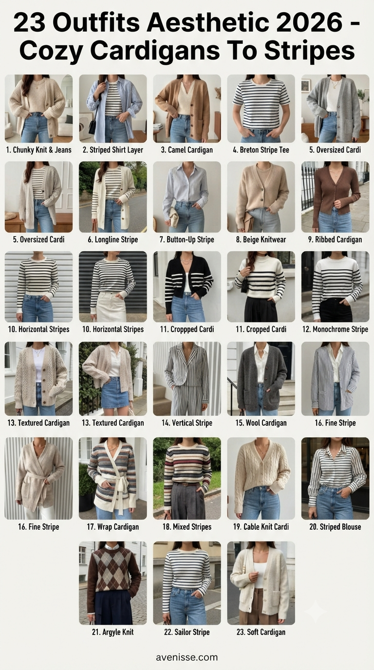 23 Outfits Aesthetic 2026 - Cozy Cardigans To Stripes